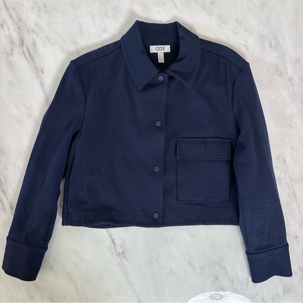 COS navy blue cropped jacket